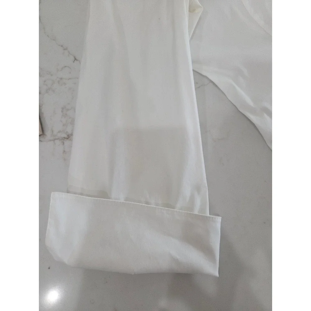 Lafayette 148 Button Down Blouse Sz 6 White 3/4 Sleeve Stretch Cotton Old Money - Picture 5 of 11